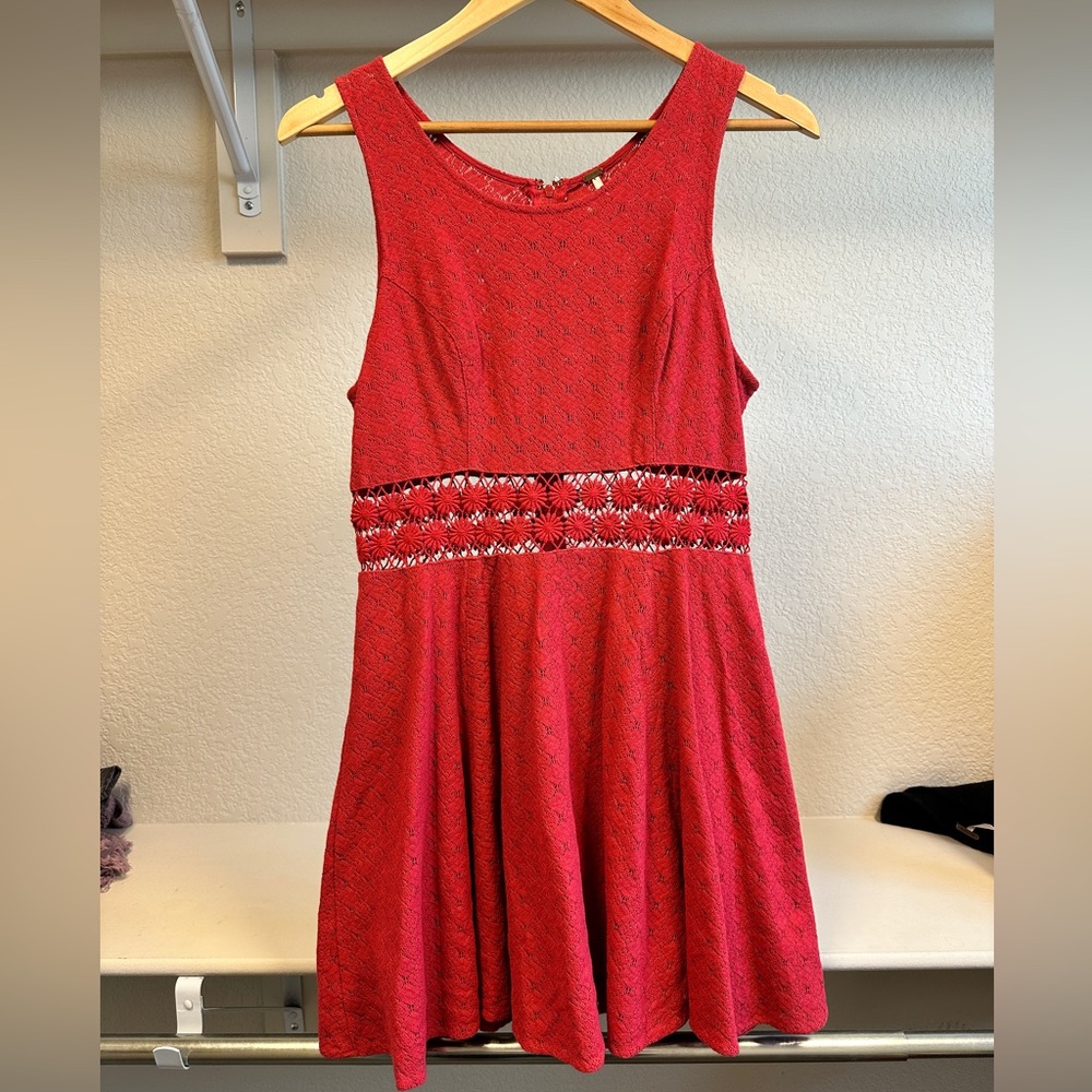 Free people daisy red dress lace & crochet skater dress. In excellent condition